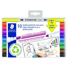 Staedtler Double-Ended Dry Erase Markers, Assorted Colours, 10/pkg