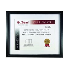 St. James® Certificate/Document Frame with One-Piece Molding, 14-9/10" x 12-1/10" x 1/2", Black