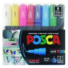 uni-ball® POSCA® Water-Based Paint Markers, Extra Fine Tip, Assorted Colours, 8/pkg