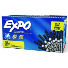 Expo® Low Odour Dry Erase Markers, Fine tip, Black, 36/bx