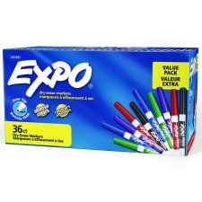 Expo® Low Odour Dry Erase Markers, Fine tip, Assorted Colours, 36/bx