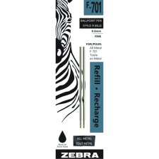 Zebra F-701&reg; Ball Point Pen Refills, Fine, Black, 2/pkg