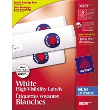 Avery High Visibility Round Labels, White, 400/pkg
