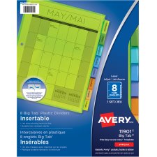 Avery Big Tab Insertable Plastic Dividers, 8 Tabs, Assorted Translucent Colours