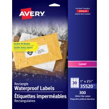 Avery Waterproof Labels, 1" x 2-5/8", Laser, White, 300/pkg