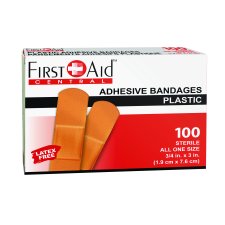 First Aid Central Plastic Adhesive Bandages, 3/4" x 3", 100/bx