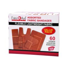 First Aid Central Fabric Adhesive Bandages, Assorted Sizes, 60/bx