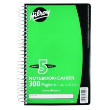 Hilroy 5-Subject Notebook, Ruled, 9-1/2" x 6", Green