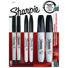Sharpie Permanent Markers Value Pack, Black, 6/pkg