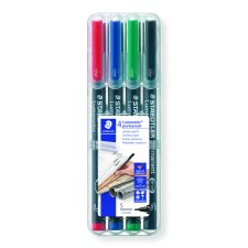 Staedtler Lumocolor Permanent Markers, Super-Fine Tip, Assorted, 4/pkg