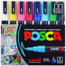 uni-ball POSCA Water-Based Paint Markers, Fine Tip, Assorted, 8/pkg