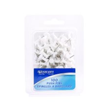 Westcott Push Pins, White, 100/bx