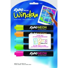 Expo Neon� Window� Dry Erase Markers, Assorted, 5/pkg
