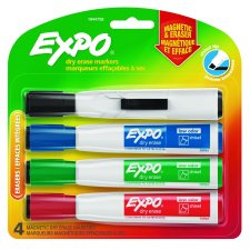Expo Magnetic Dry Erase Markers with Eraser, Assorted, 4/pkg