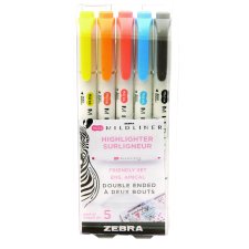 Zebra Mildliner Double Ended Highlighters, Friendly Colours, 5/pkg