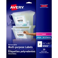 Avery Removable I.D. Labels, 8-1/2" x 5-1/2", White, 20/pkg