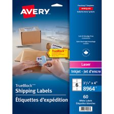 Avery TrueBlock  Shipping Labels, 3-1/3" x 4", White, 60/pkg