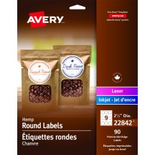 Avery Print-to-the-Edge Hemp Labels, 2-1/2", Beige, 90/pkg