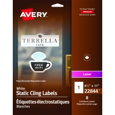Avery Print-to-the-Edge Cling-On Labels, 8-1/2" x 11", White, 8/pkg
