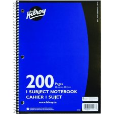 Hilroy 1 Subject Notebook, 3-hole Punched, 10-1/2" x 8", 200 pages, Blue