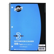 Hilroy 3-Subject Notebook, 10-1/2" x 8", 108 Pages, Light Blue