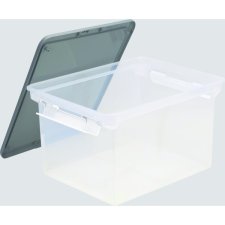 Storex® Locking Handle Utility Tote, Letter/Legal, Clear with Grey Lid