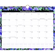 AT-A-GLANCE® Badge Floral Wall Calendar, 15" x 12", Bilingual, Purple