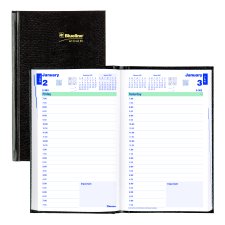 Blueline® Traditional Daily Planner, Hard Cover, 8" x 5", Black