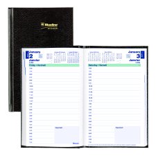 Blueline® Traditional Daily Planner, Hard Cover, 8" x 5", Bilingual, Black