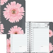 Blueline® Essential Pink Ribbon Daily Diary, 8" x 5", Bilingual, Pink Daisy Design