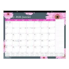 Blueline® Pink Ribbon Monthly Desk Pad, 22" x 17", Bilingual, Pink Daisy Desgin