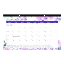 Blueline® Monthly Desk Pad,  17-3/4" x 10-7/8", Bilingual, Floral Design