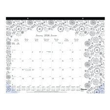 Blueline® DoodlePlan Colouring Monthly Desk Pad, 22" x 17", Botanica Design