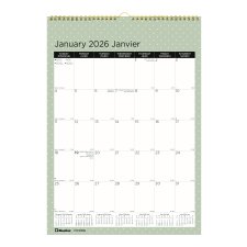 Blueline® Minimalist Design Wall Calendar, 12" x 17", Bilingual, Assorted Colours