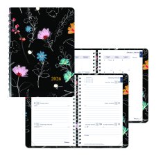 Blueline® Dramatic Floral Weekly/Monthly Planner, 8" x 5", Bilingual, Black
