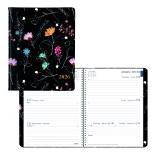 Blueline® Dramatic Floral Weekly/Monthly Planner, 11" x 8-1/2", Bilingual, Black