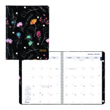 Blueline® Dramatic Floral Monthly Planner, 11" x 8-1/2", Bilingual, Black