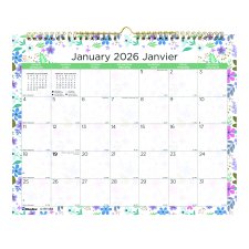 Blueline® Monthly Wall Calendar, 15" x 12", Bilingual, Wildflowers