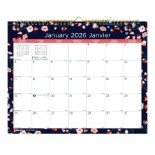 Blueline® Monthly Wall Calendar, 15" x 12", Bilingual, Twilight Floral