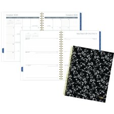 Mead® Scroll Weekly/Monthly Planner, 11" x 9", Bilingual, Black/White