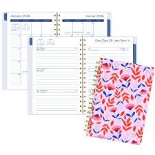 Mead&reg; Floral Leaves Weekly/Monthly Planner, 8-1/2" x 6", Bilingual, Pink