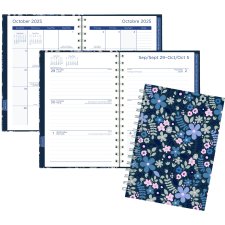 Mead® Caprice Floral Collection Weekly/Monthly Planner, 8-1/2" x 6", Bilingual, Blue
