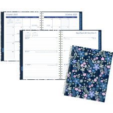 Mead® Caprice Floral Collection Weekly/Monthly Planner, 11" x 9", Bilingual, Blue