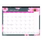 Blueline® Pink Ribbon Monthly Desk Pad, 22" x 17", Bilingual, Pink Daisy Desgin