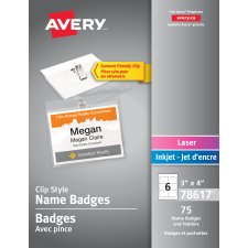 Avery Name Badge Kit, Clip Holder, 3" x 4", 75/bx