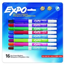 Expo Low Odour Dry Erase Markers, Fine Tip,  Assorted, 16/pkg