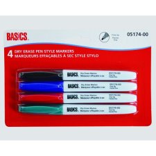 Basics&reg; Dry Erase Pen Style Markers, Fine, Assorted, 4/pkg