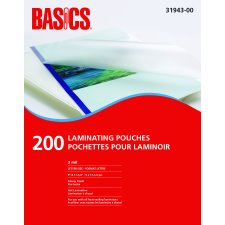 Basics&reg; Laminating Pouches, 3 mil, 9" x 11-1/2", 200/pkg
