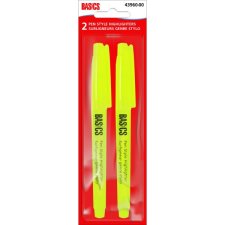 Basics&reg; Pen Style Highlighters, Yellow, 2/pkg