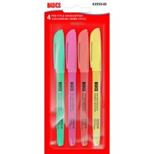 Basics&reg; Pen Style Highlighters, Assorted Pastel Colours, 4/pkg